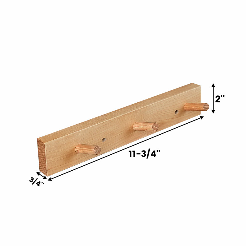Wall Mounted Coat Rack, Natural Hickory, 2" H x 19.75" W x 0.75" D