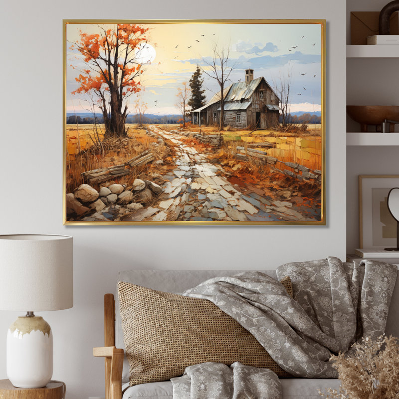 Countryside Rustic Barn Patchwork I - Landscapes Wall Decor, H 34 po x l 44 po x P 1,5 po, Cadre flottant doré