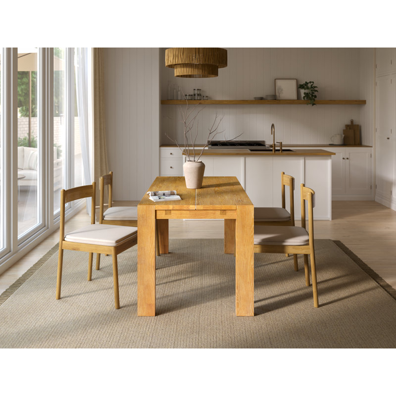 Table de salle à manger extensible en bois massif de 68 à 90 po Asgard avec pieds en bloc et feuilles amovibles