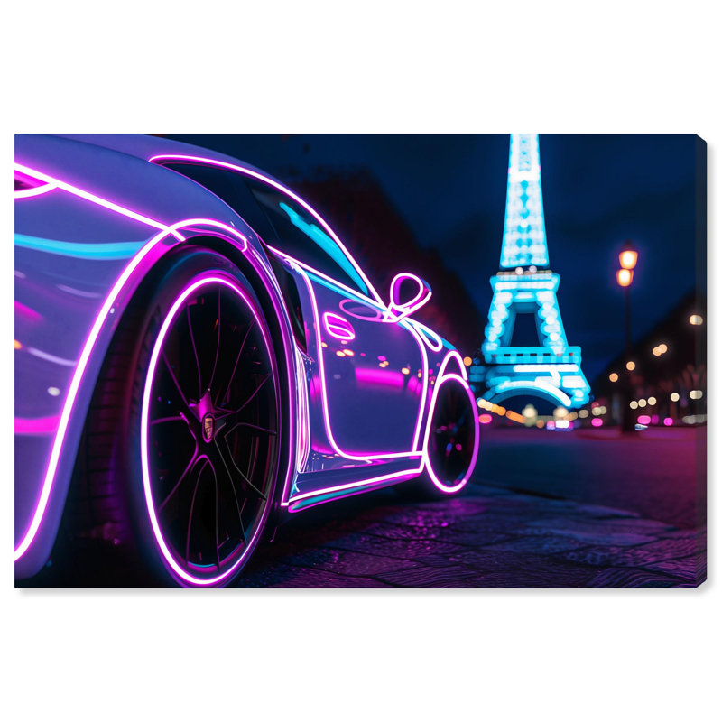 «Neon Eiffel Tower View» par Neon , H 10 po x l 15 po, Toile tendue