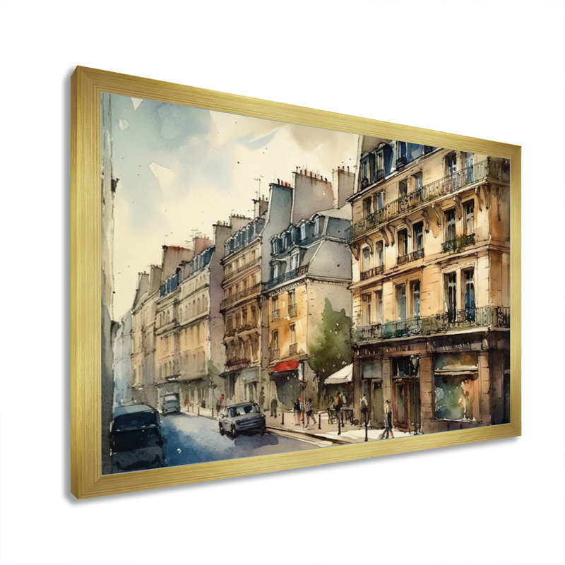 Aquarelle de Paris, France II sur toile, Cadre doré à une seule photo, H 34 po x l 44 po x P 1,5 po