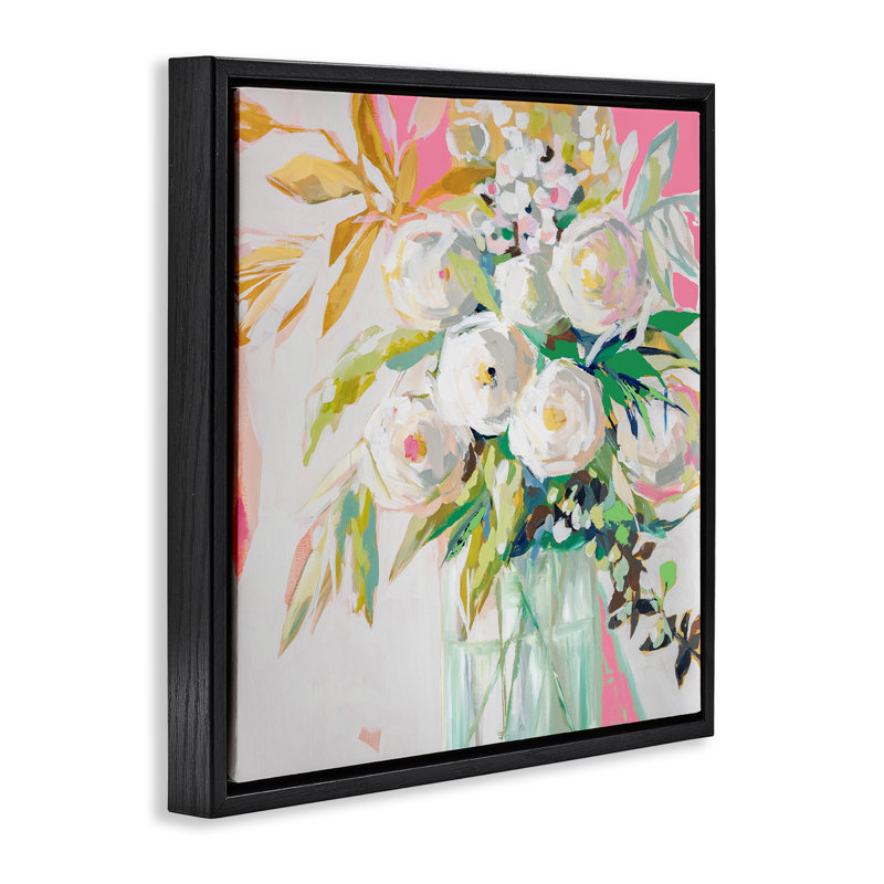 "Springtime Soiree Roses", art mural encadré par Jenny Westenhauser, Cadre flottant noir de jais, H 18 po x l 18 po