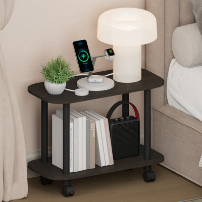 Table de chevet Furinno Turn-N-Tube, table de chevet ovale à 2 niveaux avec roulettes, table d'appoint d'angle ronde, table de bout avec tablette ouverte, assemblage sans outils, pour salon, chambre à coucher, espresso
