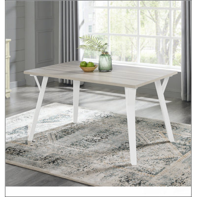 Alwynn Contemporary Rectangular Dining Table, White and Natural Wood