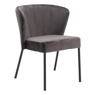 Ensemble de deux chaises de salle à manger d'appoint en velours capitonné gris et noir et acier