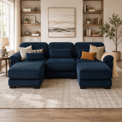 Très grand canapé-lit en forme de U de 104 po Schum, canapé modulaire 3 places avec 2 repose-pieds, coussins épais en mousse viscoélastique, tissu respirant en velours côtelé, accoudoirs détachables, pour le salon