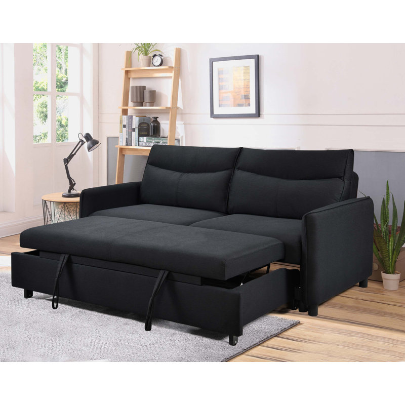 Canapé-lit ferme avec accoudoirs convertibles 3 en 1, Tissu noir, H 38 po x l 87 po x P 40,5 po