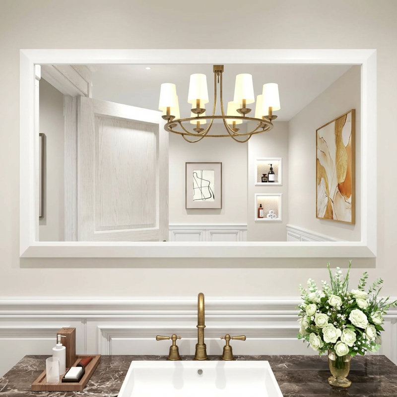 Lunara Belveled Edged Accent Rectangular Bathroom Wall Mirror with Tempered Glass & Rust-proof Aluminimn Framed, 55" x 32"
