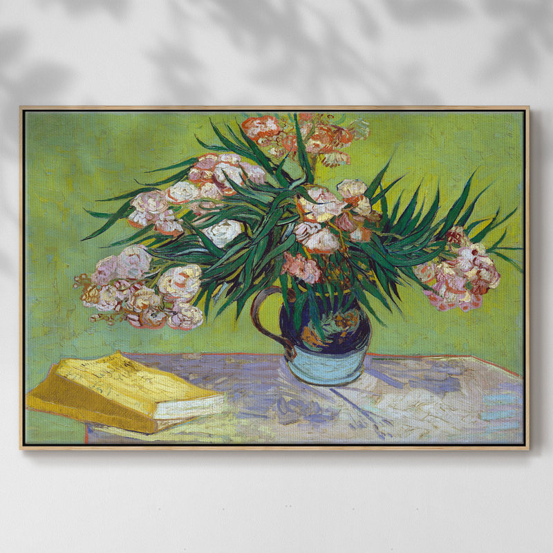 Oleanders - Toile tendue avec châssis encadrée, H 25 po x l 37 po x P 2 po, Bois naturel