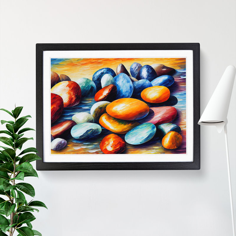 Shimmering River Pebbles Vol.1 - Single Picture Frame Painting, 46cm H x 64cm W x 2cm D, Black