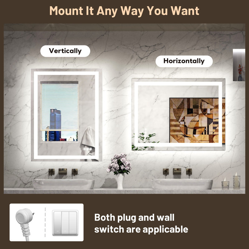 Katyusha Super Bright LED Lighted Bathroom Vanity Mirror 3-Color Temperature  Frontlit & Backlit Dimmable & Anti-Fog
