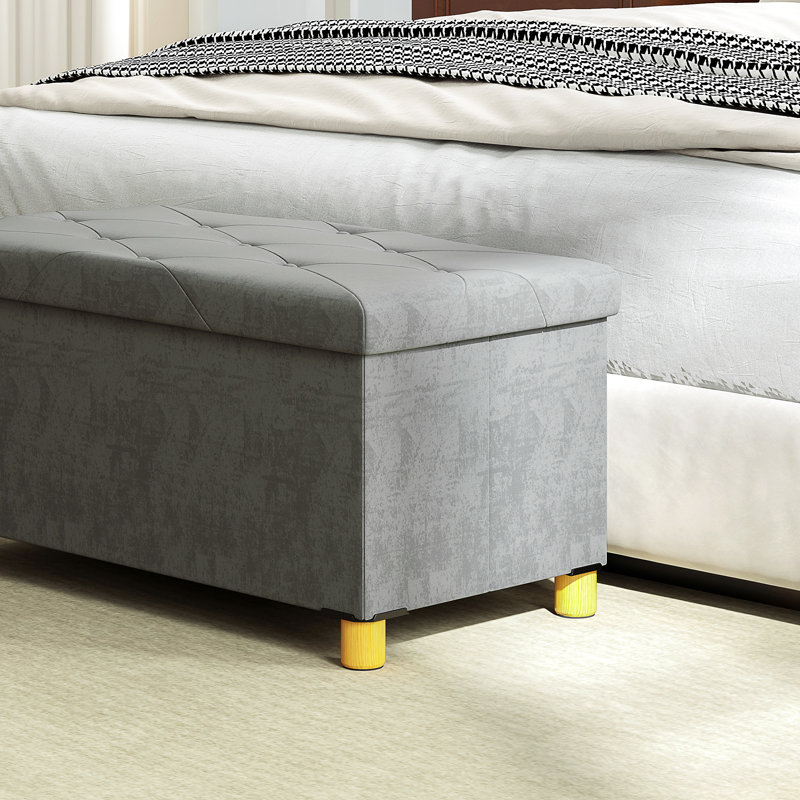 Storage Ottoman Bench, Velvet Upholstered Foldable Ottoman Footrest