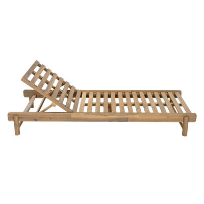 Light Teak Acacia Wood Chaise Lounge Set: 1 Frame + 1 Cream Cushion, 400 lbs Capacity, 3-Position Adjustable Backrest, 4" Thick Water-Resistant Cushion for Patio Poolside Backyard