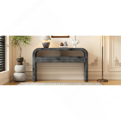 Console pour table d'entrée, canapé incurvé rétro avec 2 grands tiroirs, console étroite pour le couloir du salon, 52 po x 14 po x 31,5 po, noir antique