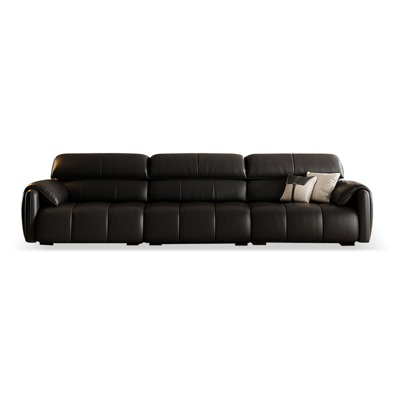 Canapé modulaire noir en cuir véritable, H 35,43 po x l 122,05 x P 37,01 po, Noir