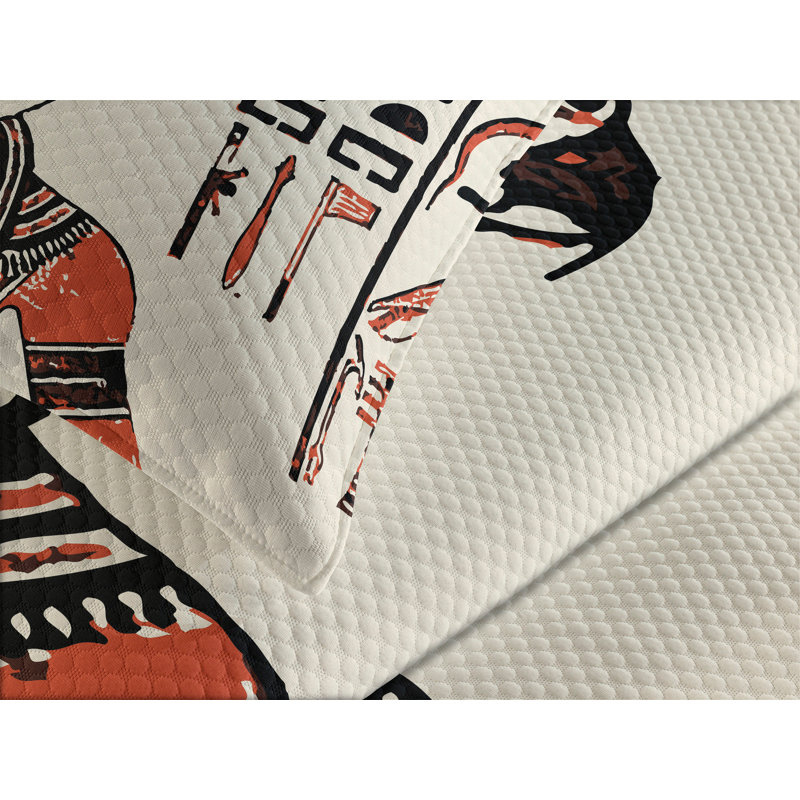 Ambesonne Egyptian Bedspread Set Old Language Red Cream, King Coverlet / Bedspread + 2 Standard Shams