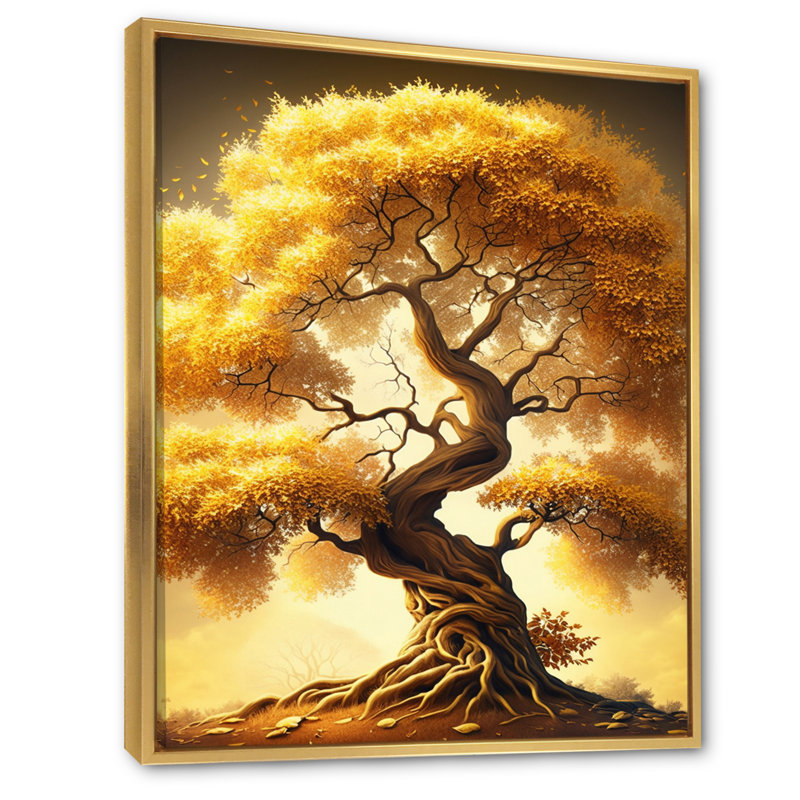 «Majestic Yellow Golden Tree I» sur toile, H 20 po x l 12 po x P 1 po, Cadre flottant doré