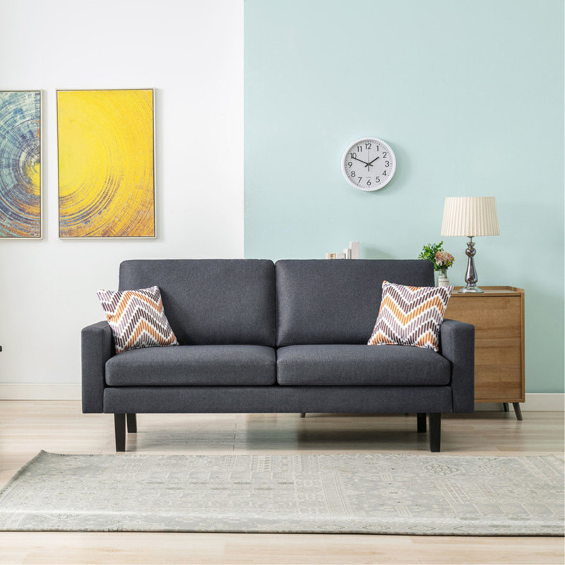 Canapé en lin 70 po avec 2 coussins Bari, Gris foncé