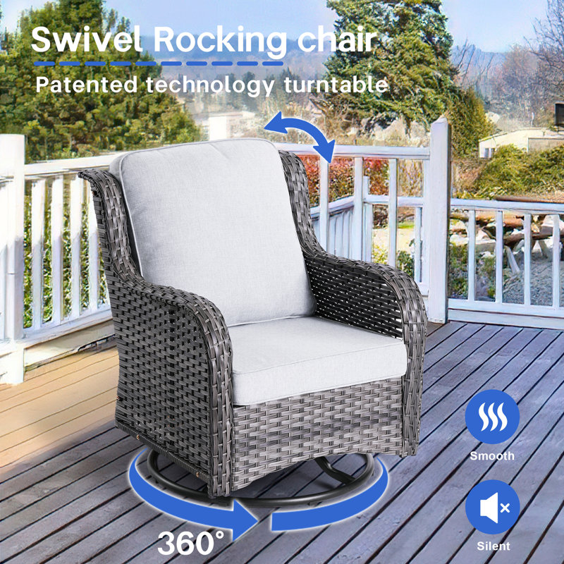 7-Person Outdoor High Back Seating Group With Cushions And Swivel Rockers,All-Weather Wicker Patio Set, Gray, Gray