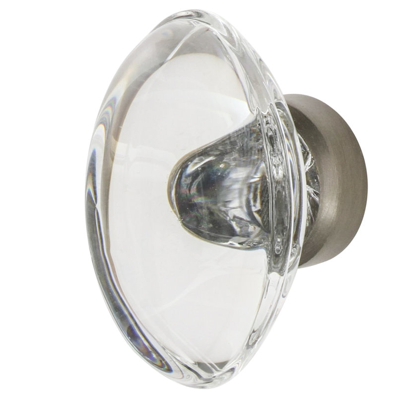 Oval Clear Crystal 1 3/4" Cabinet Knob, Satin Nickel