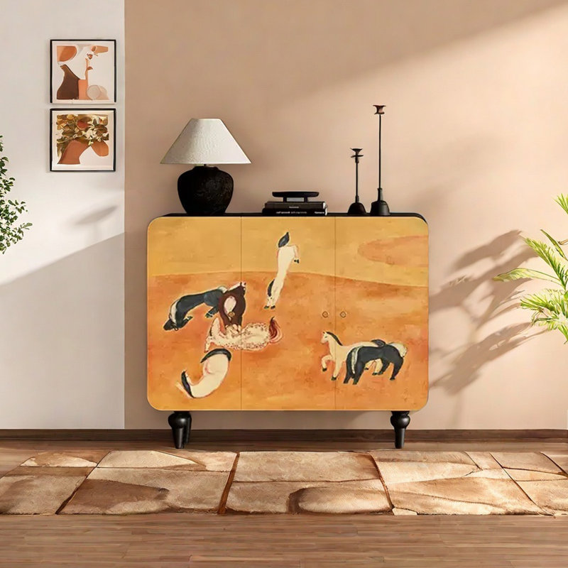 Modern art pattern solid wood sideboard, Black