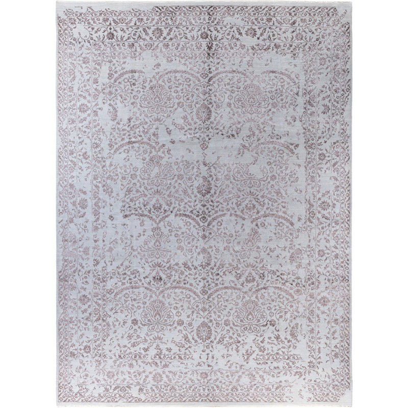 Tapis unique noué à la main gris Leonard de 9 pi 1 po x 12 pi 1 po Leonard