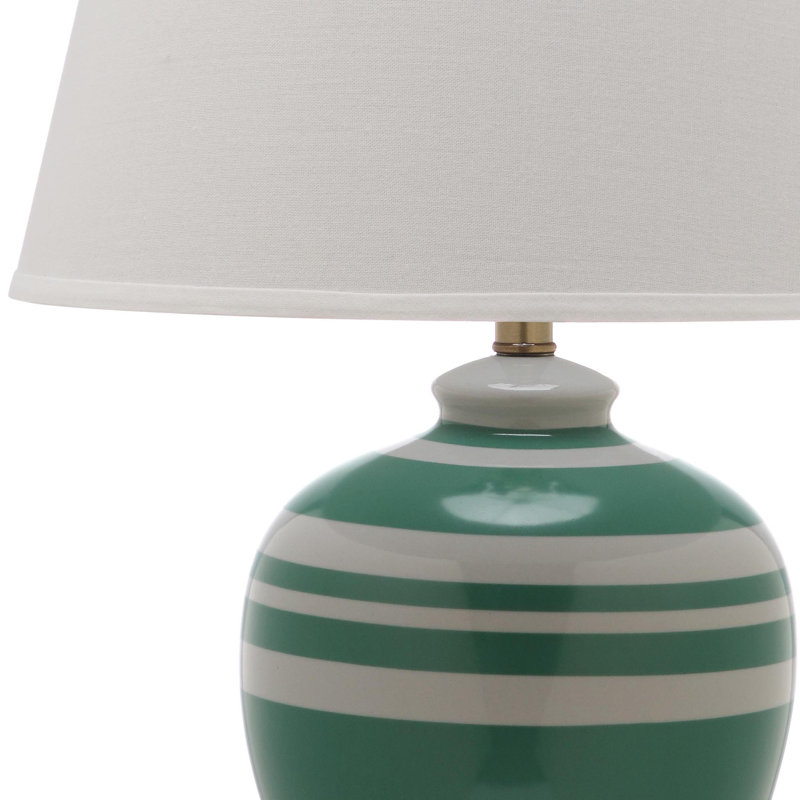 Lampe de table poterie rayée 29 po Pottery, blanc, Vert
