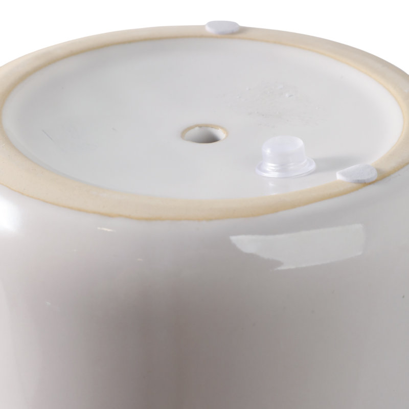 Planter Ceramic Round With Sculpted Floral Rim Detailing And Drainage Hole For Decorative Display Or Plant Support, Ivory