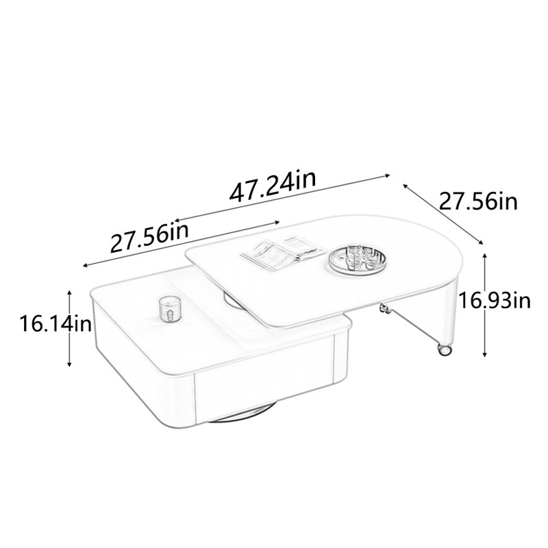 Table à thé multifonctionnelle de qualité crème, H 16,93 po x L 70,87 po x l 27,56 po