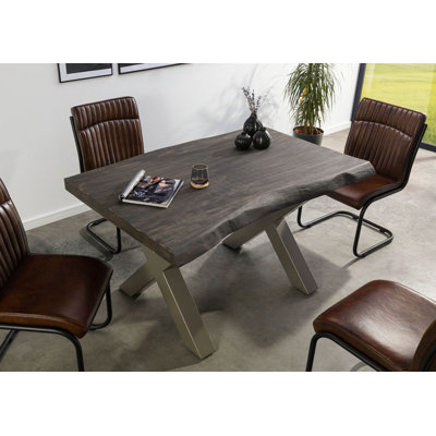 Mango Rectangular Wood Top Dining Table with Iron Base