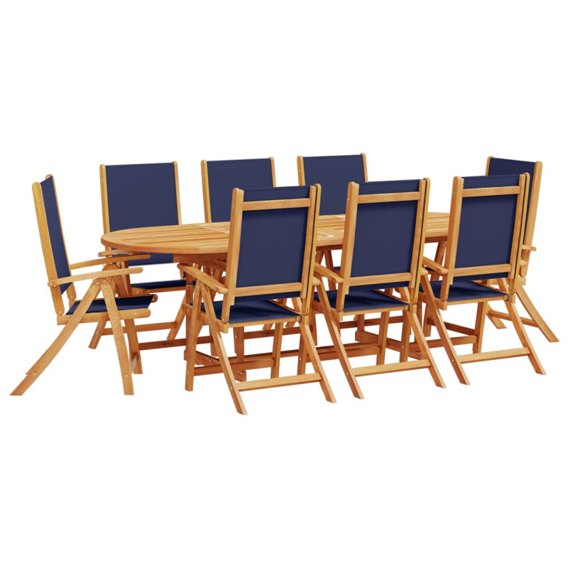 8 - Person Wood Patio Dining Set with Rectangular Table, Blue