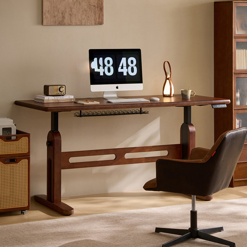 Bureau rectangulaire en bois massif noyer, 29.33"H×55.12"L×29.53"W