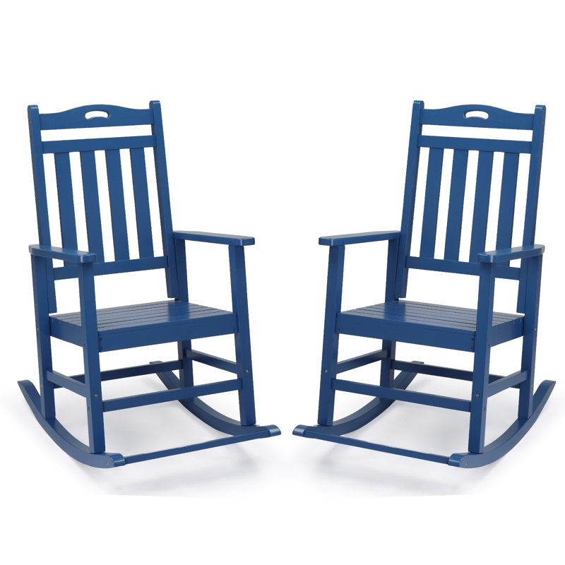 Chaises berçantes de patio en bois massif avec repose-pieds (ensemble de 2), Bleu