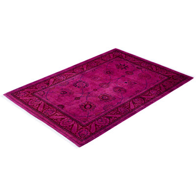 Overdyed Hand-Knotted Wool Modern-Contemporary Purple Area Rug 4' 1" x 6' 0"
