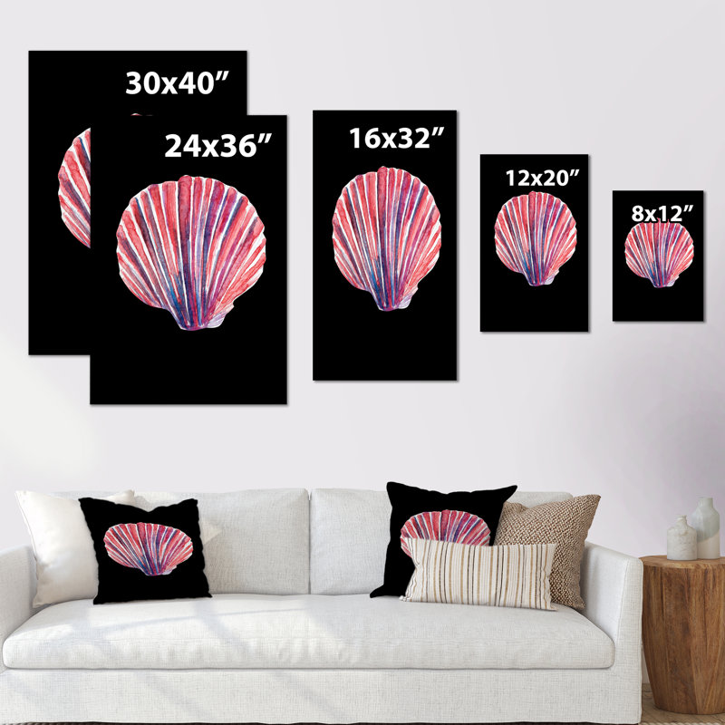 Coquillage sur fond noir - peinture, H 40 po x l 30 po x P 1,5 po, Toile tendue