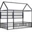 Structure de lit simple en métal noir avec design de maison et étagère-1813673783-1813673782