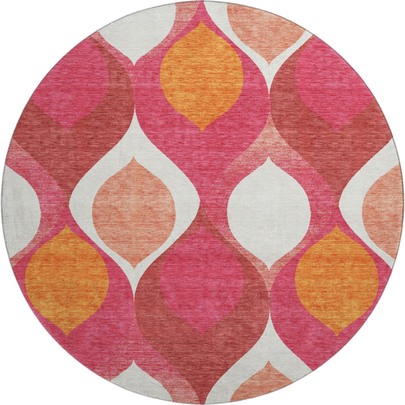 Premium Machine Washable Lisse Pink Rug, Round 8'