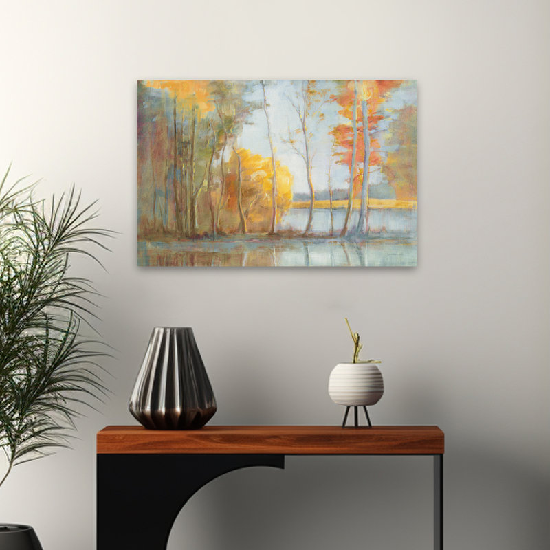Automne et bouleau au bord du lac, H 16 po x l 24 po