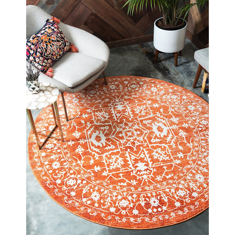 Folkeste Oriental Area Rug, Round 8', Orange