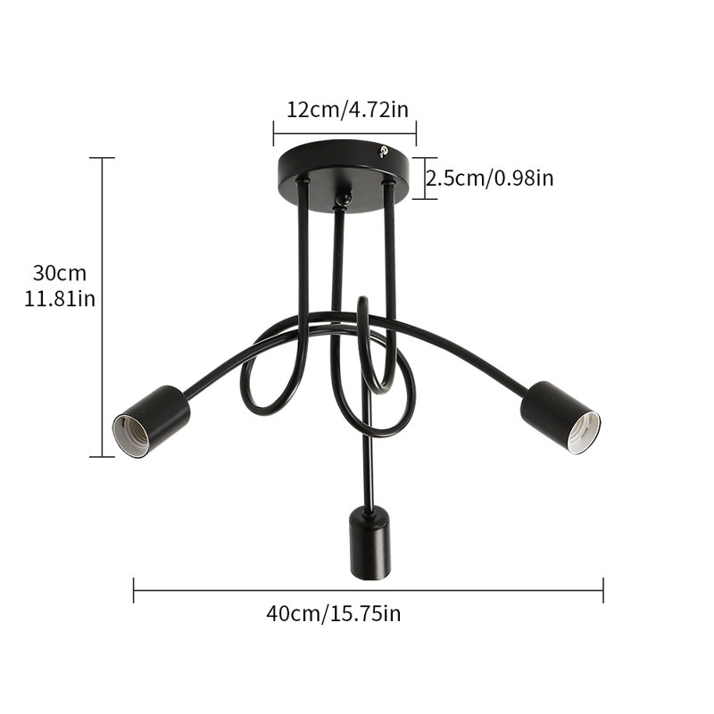 Saddlebrooke 3-Light 40cm Sputnik Semi Flush Mount Ceiling Light, Black