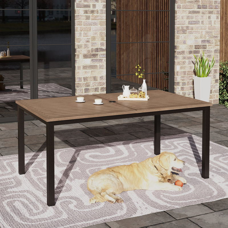Rectangular Metal Outdoor Dining Table With Umbrella Hole , 96.5cm cm W 152.6cm cm D