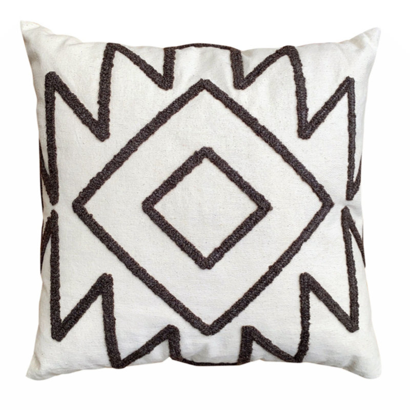 17 x 17 Inch White and Gray Cotton Embroidered Throw Pillow Set