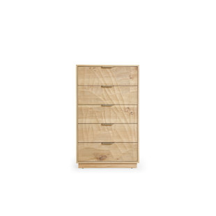 Tall Rustic Solid Wood 5-Drawer Chest With Hand-Carved Doors & Stainless Steel Handles