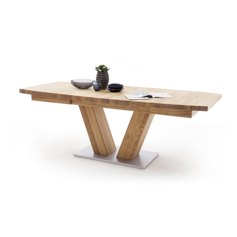 Demarco Oak Free Form Wood Top Dining Table with Wood Base, 78cm H x 180cm W x 100cm D, Wild oak