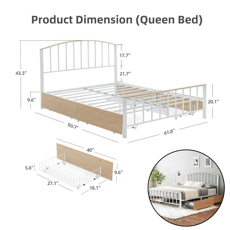 Bed Frame With 4 Storage Drawers, Queen