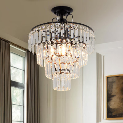 4 - Light Modern 16" Crystal Semi Flush Mount Dinmmable