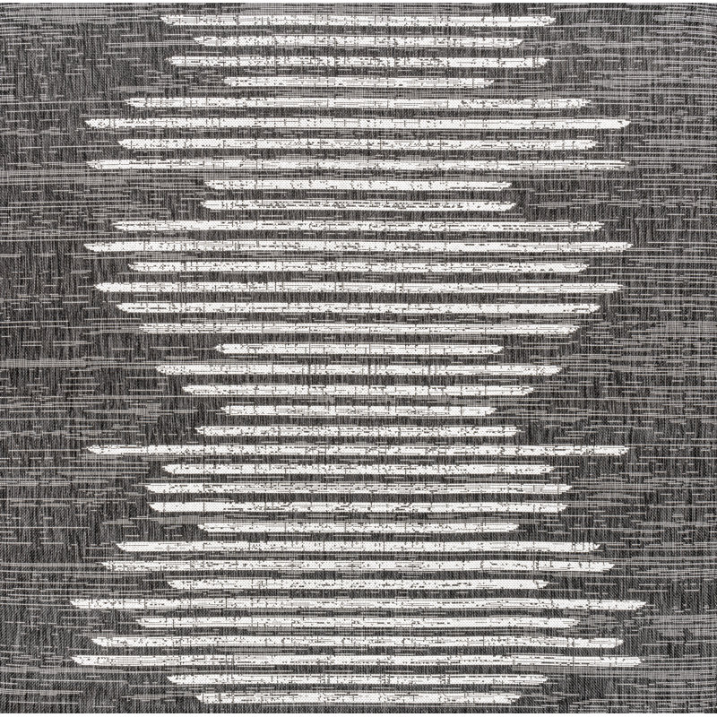 Edinburg Berber Stripe Geometric Black/Ivory Indoor/Outdoor Rug, Square 3'11"