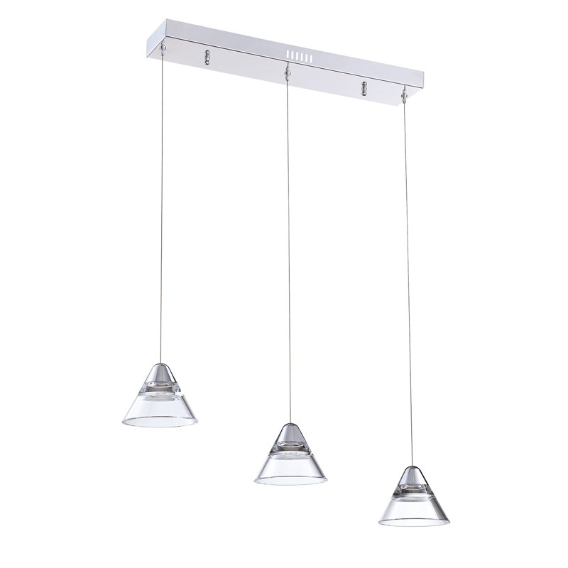 Luminaire suspendu conique à 3 lumières DEL, Chrome