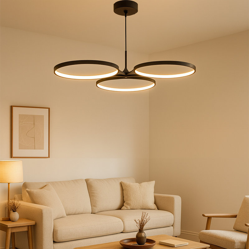 3 - Light Matte Black LED Novelty Pendant, 15.50" H x 72" W