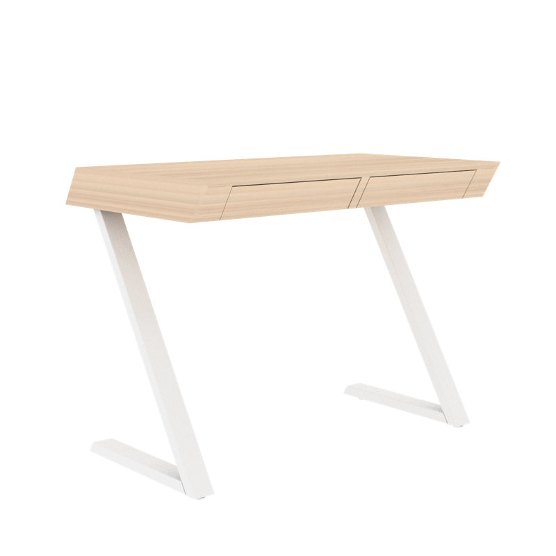 Bross Metal Base Writing Desk, White Oak/White